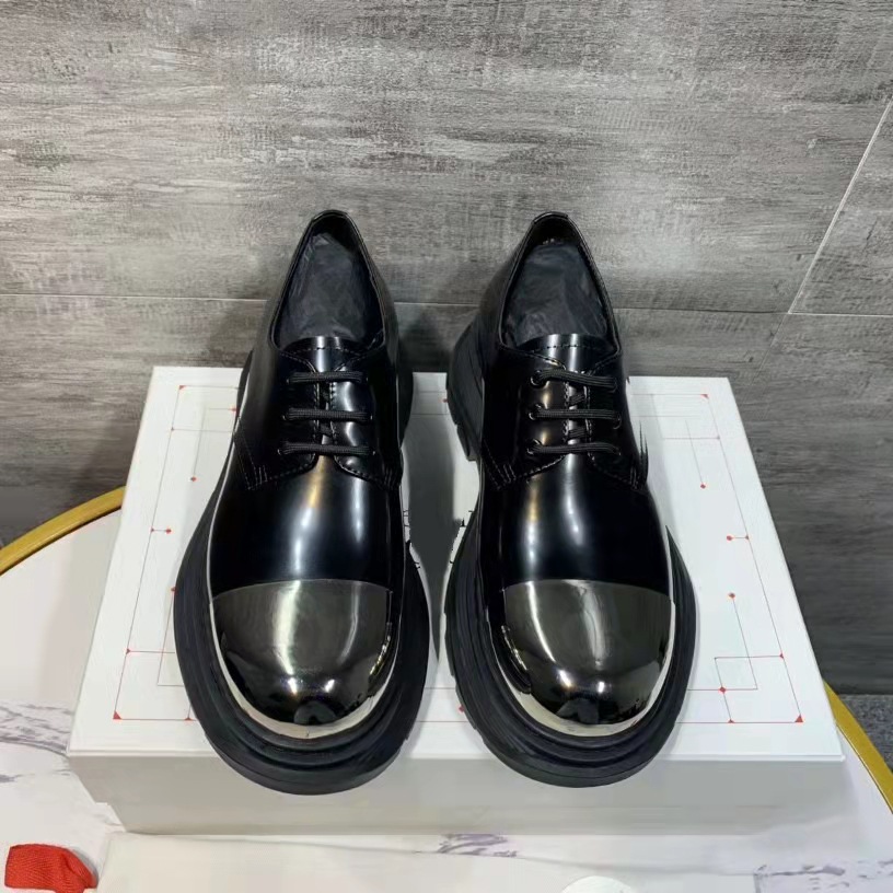 高定德比鞋男个性英伦风大头皮鞋系带电镀鞋头logo松糕厚底皮鞋