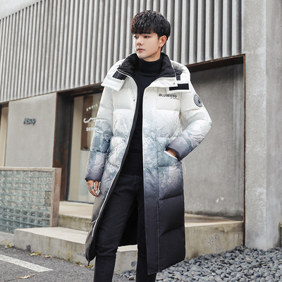 [Quality Inspection] High-End Couple Wear Mid-Length down Jacket Men's Winter Warm Hooded White Duck down Men's Coat