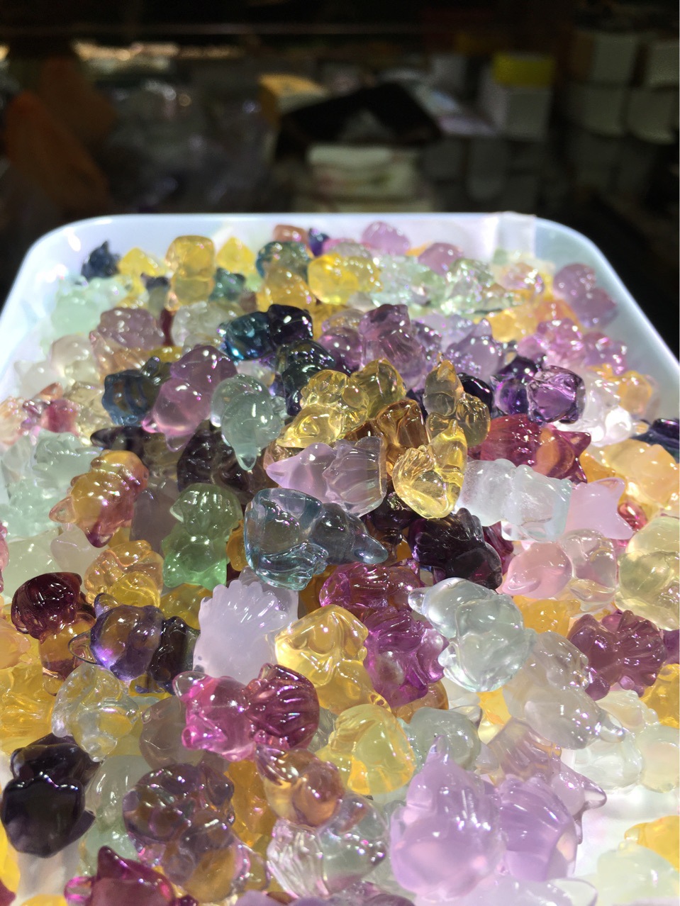 七彩萤石小雕件小九尾狐泡泡狐饰品配件配饰挂件摆件工艺品