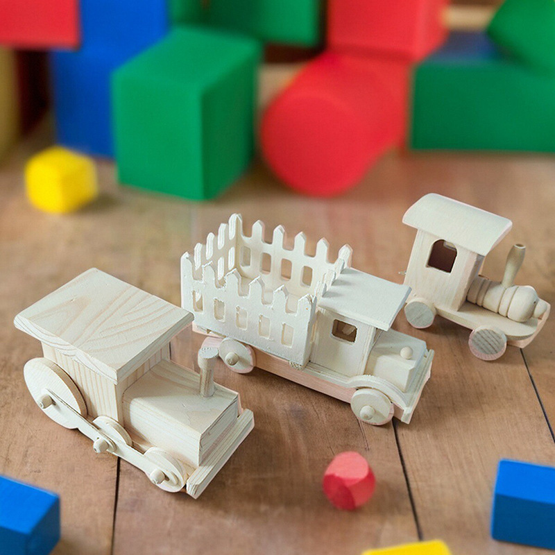 实木儿童玩具车diy涂色玩具幼儿玩具益智玩具亲子游戏 涂色玩具车