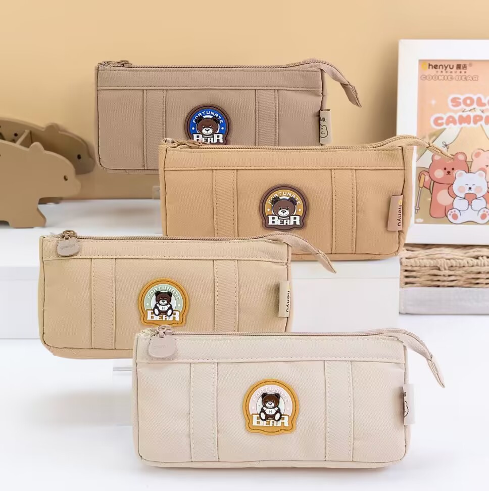 饼干熊极简笔袋大容量文具袋流行中学生女孩日系男孩子高颜值