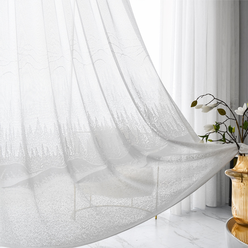 经编纱厂家直供 网红格子提花梦幻帘白纱 几何图形客厅卧室窗纱