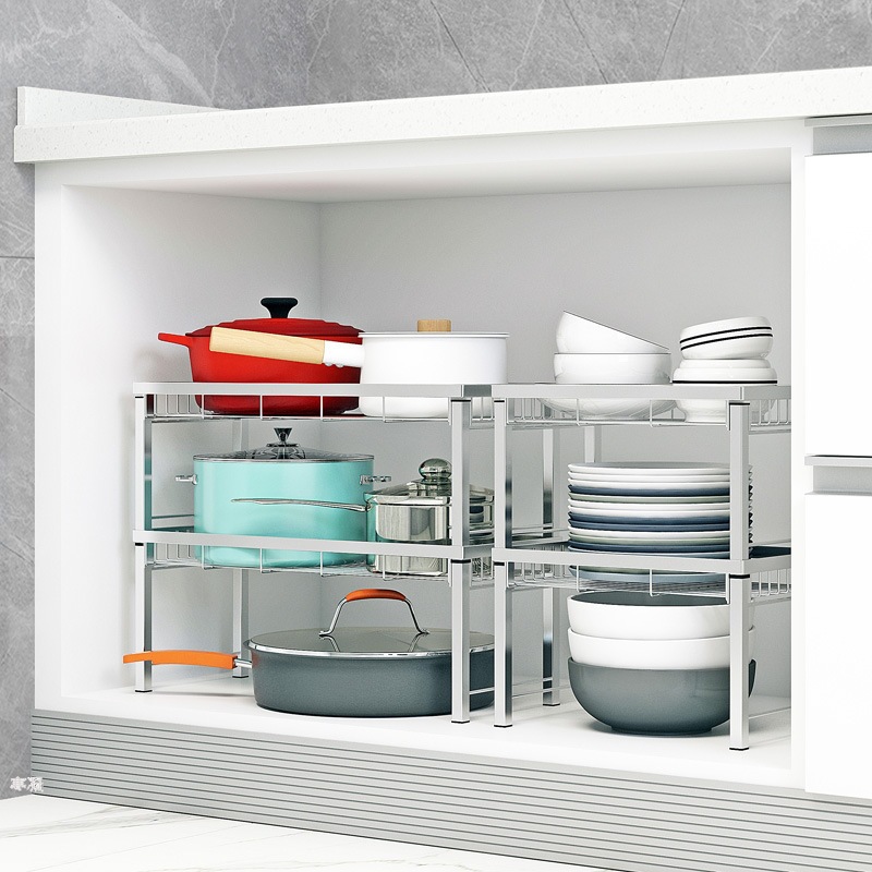 厨房置物架层架橱柜分层收纳架隔板台面碗碟架储物锅架304不锈钢