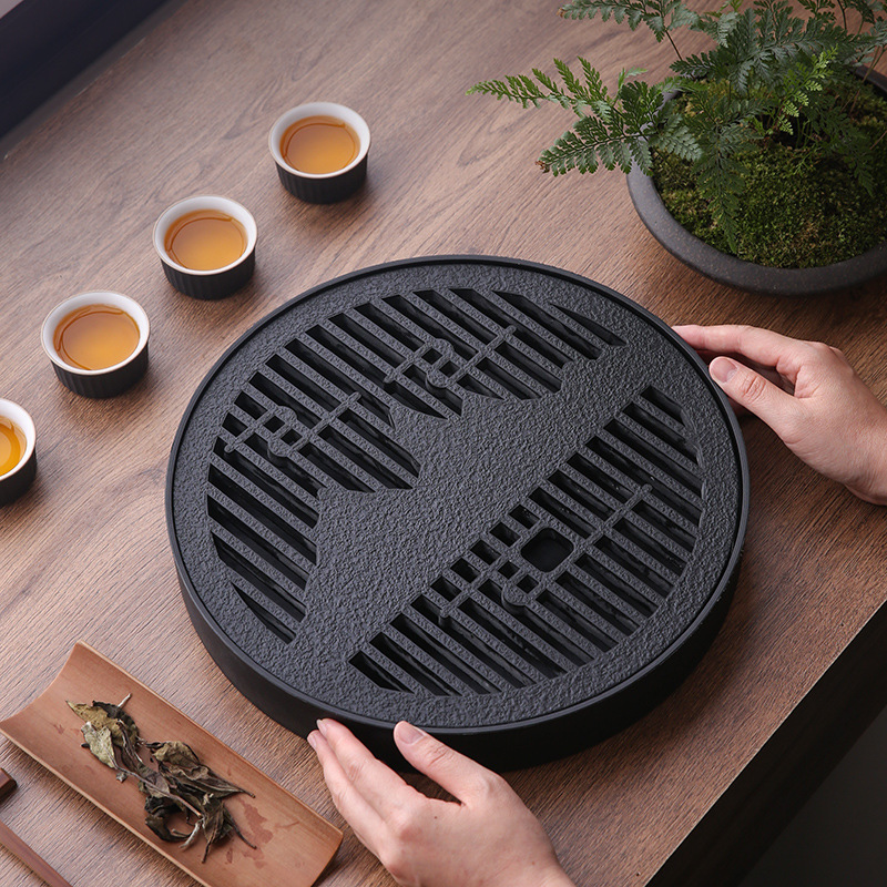 圆形茶盘家用新款轻奢高档办公室储水式干泡茶台沥水中大盛水茶托