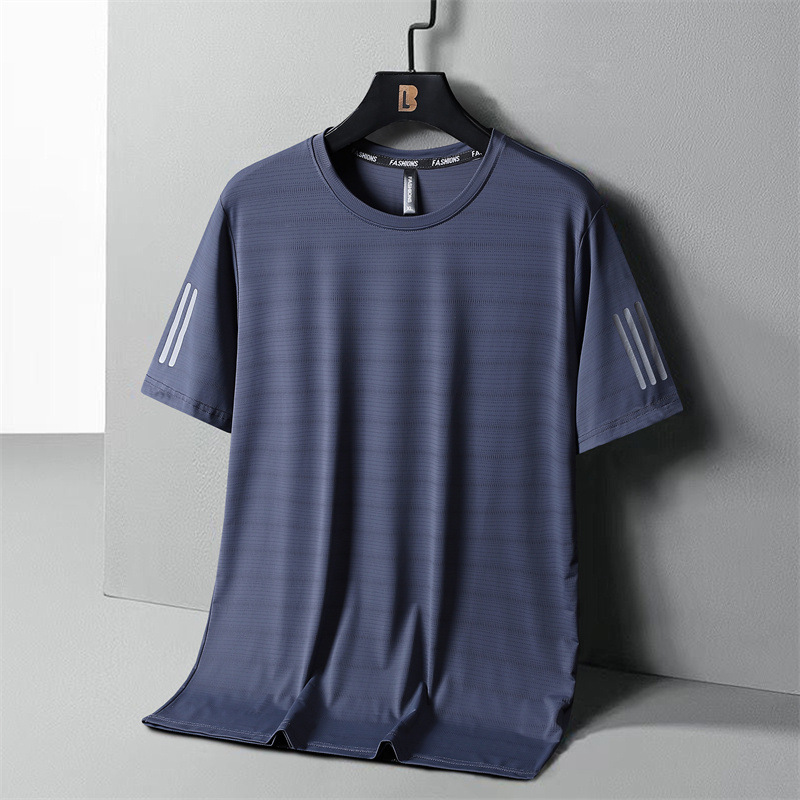 Ice Silk Short Sleeve T-shirt Men's Loose Quick-Drying Top Summer Youth Thin Sports T-shirt plus-Sized plus Size Men's Half Sleeve