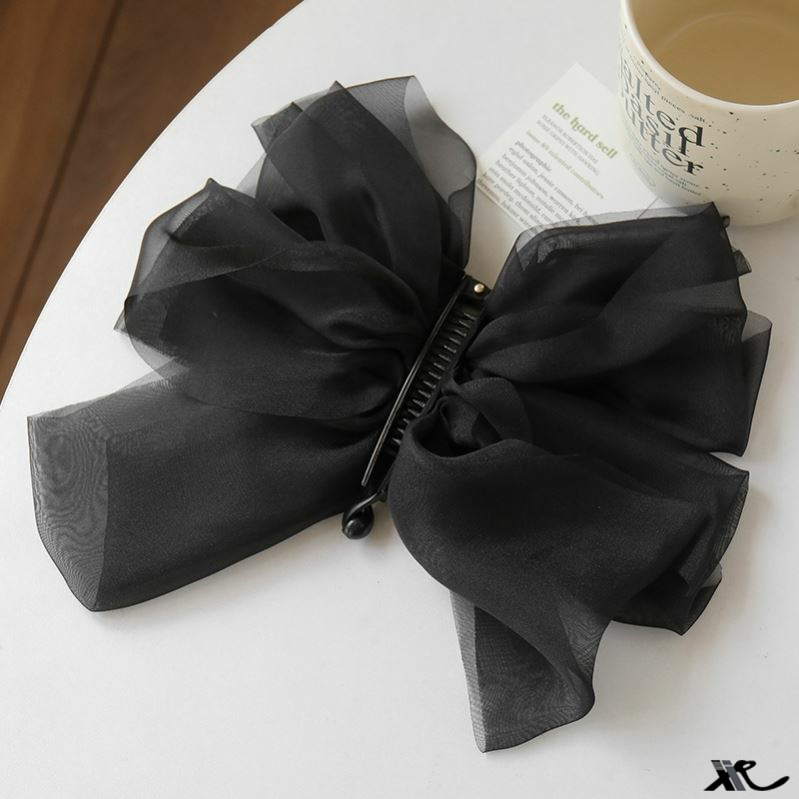 Chiffon Mesh Bow Banana Clip Vertical Clip Elegant Hair Clip Women's Back Head Large Hairpin Fairy Headwear Summer