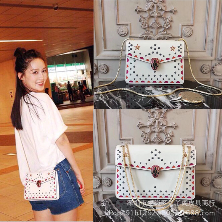 2024刺绣柳钉珐琅蛇头包小号20cm原厂皮小方包豆腐包单肩斜跨女包