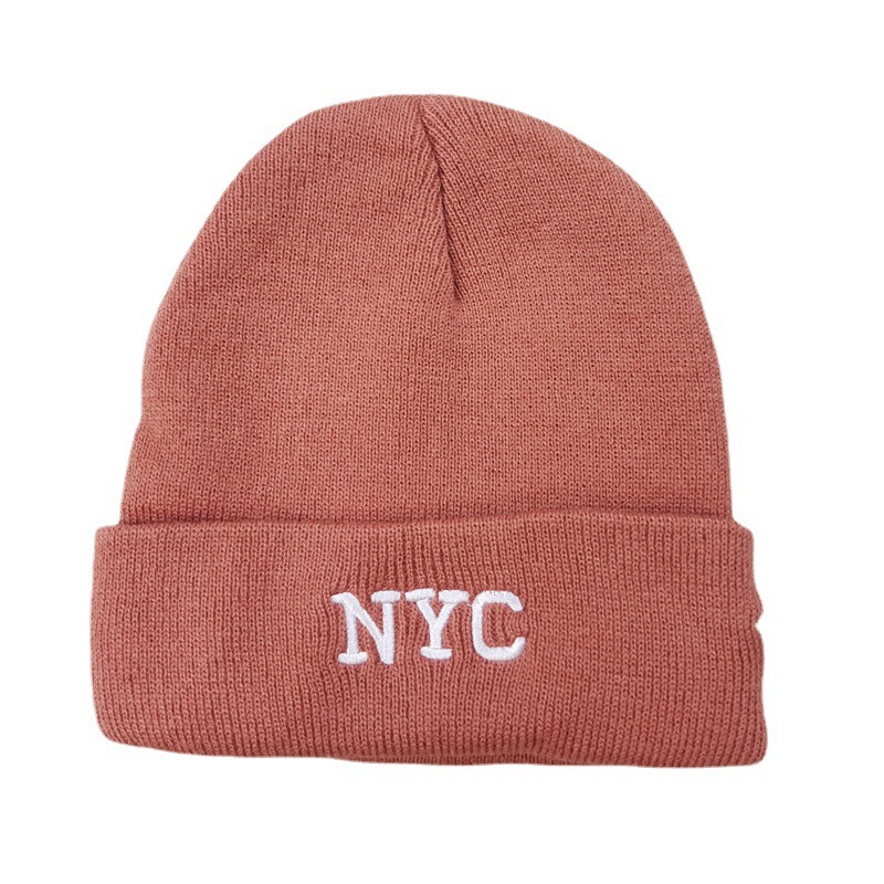 Cross-Border NYC Letter Embroidery Knitted Hat European and American Outdoor Warm Hat Autumn and Winter Men's and Women's Skiing Slipover Woolen Cap