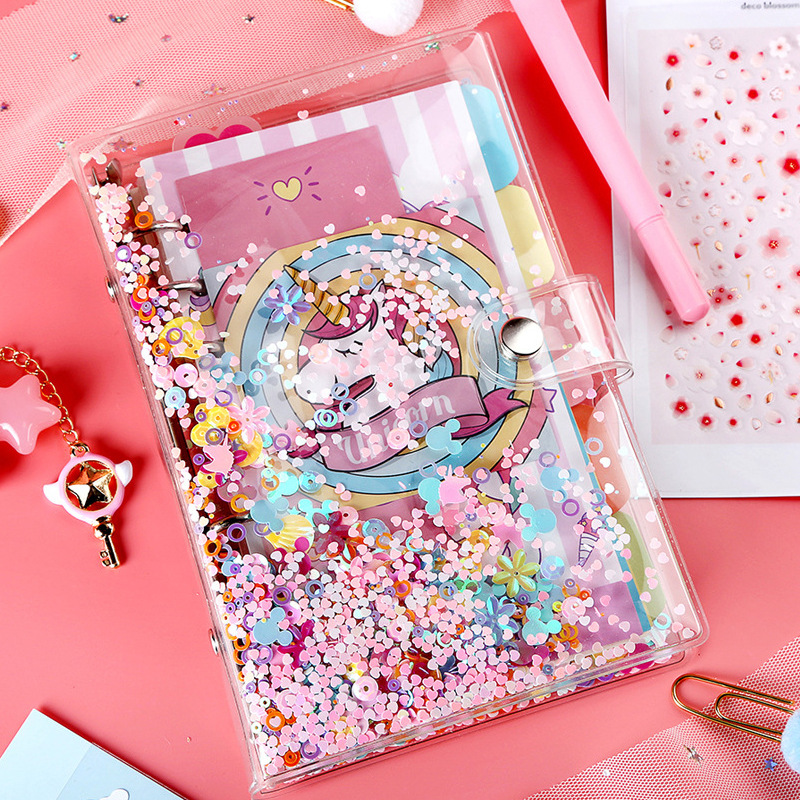 梦幻粉色流沙手账本简约ins风少女可爱活页可拆卸网红透明手帐本