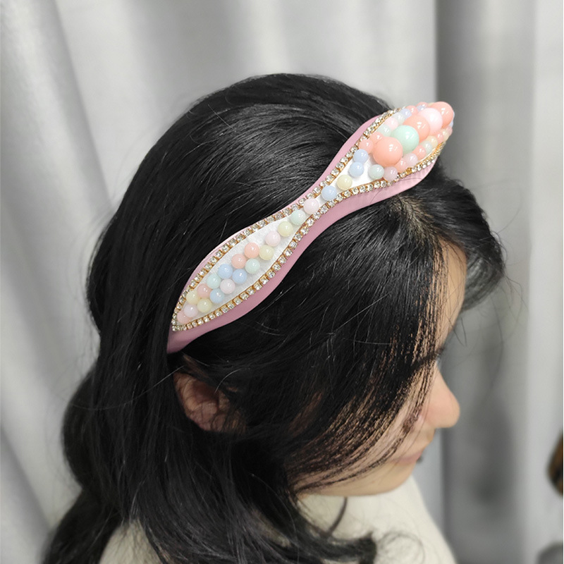 European and American New Female Sweet Elegant Graceful and Fashionable Heavy Industry Headdress 3.2cm Pearl Claw Chain Fabric Plastic Headband