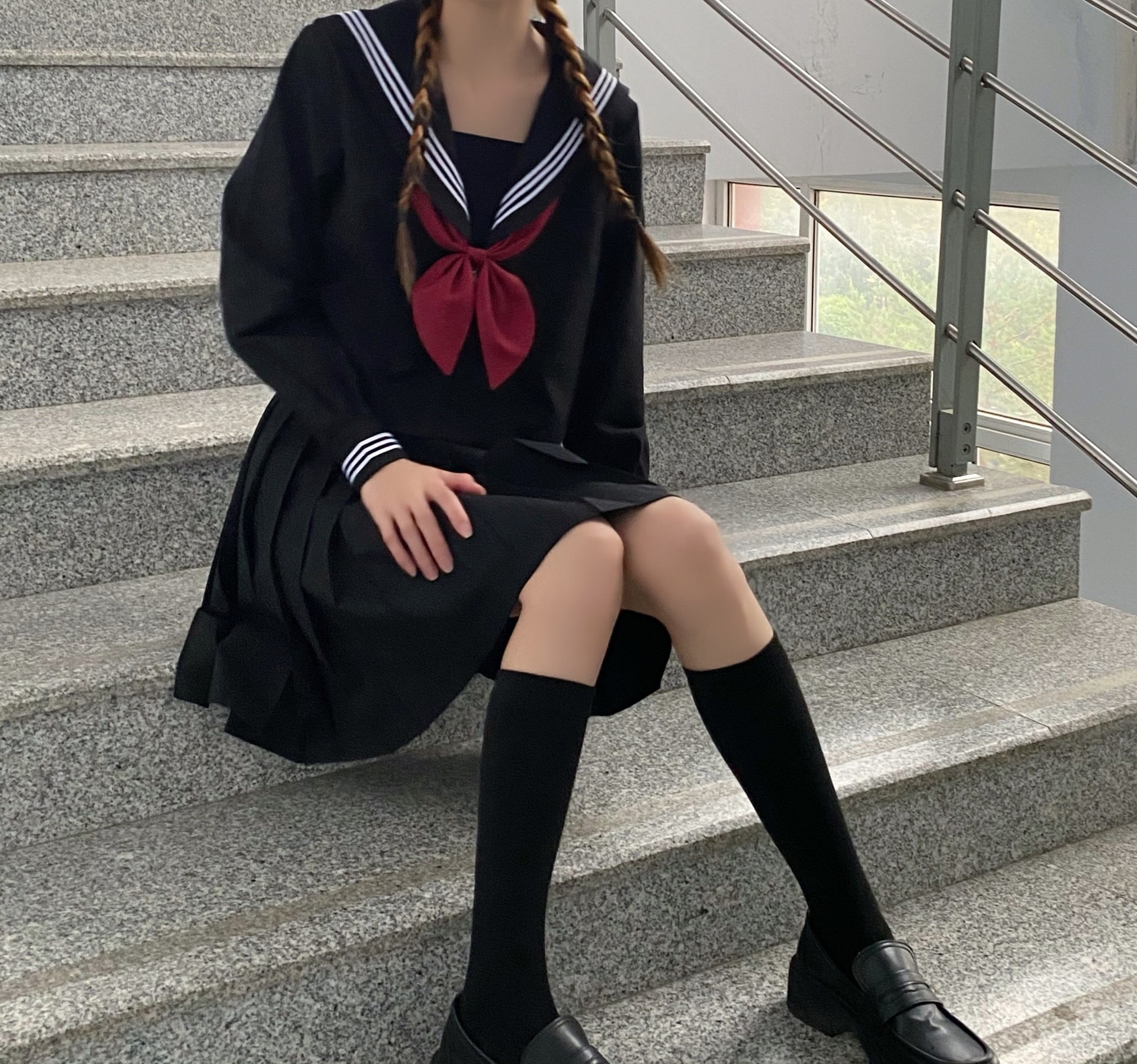 现货jk制服正版基础款暗黑不良少女水手服学院风黑三本中间服套装