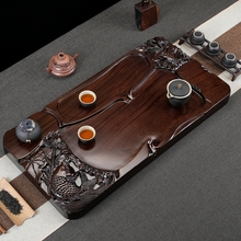 W3TK整块原木黑檀木精雕茶盘实木 家用小茶台托盘茶海功夫茶具排