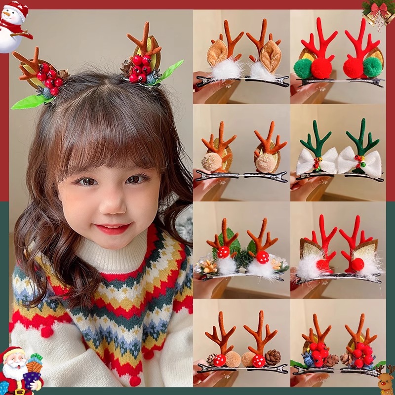 children‘s cute christmas barrettes snowflake a pair of hairclips side elk horn duckbill clip hairpin christmas hair accessories wholesale