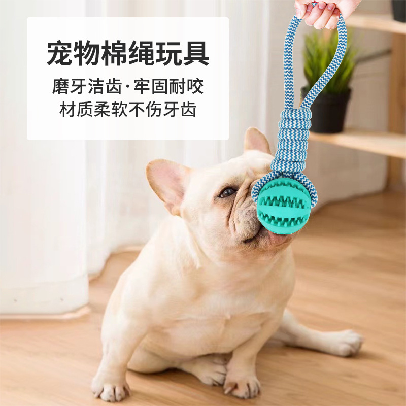 漏食球棉绳狗玩具 橡胶球啃咬玩具 狗狗磨牙洁齿训练宠物用品