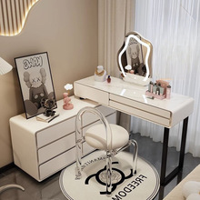 实木梳妆台2023新款卧室简约现代床尾可伸缩斗柜一体奶油风化妆桌