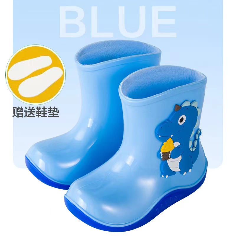 Children's Rain Boots New Little Dinosaur Baby Boy Rain Boots Warm Kindergarten Young and Little Girls Waterproof Rain Shoes Shoe Cover