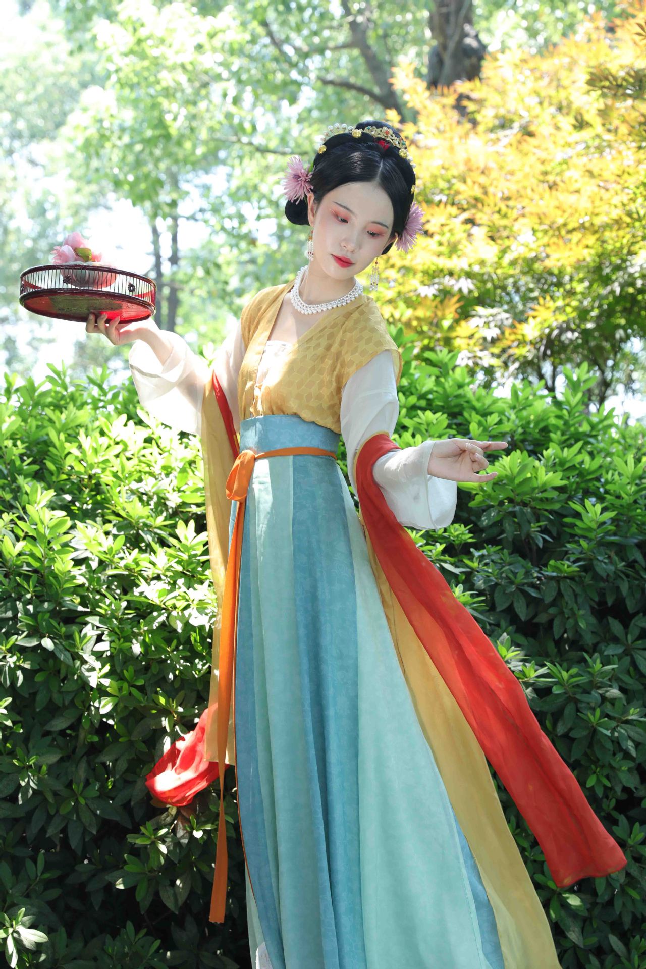 阑珊居 两两 原创汉服唐制 唐背子印花暗纹破裙天丝披帛夏款 现货