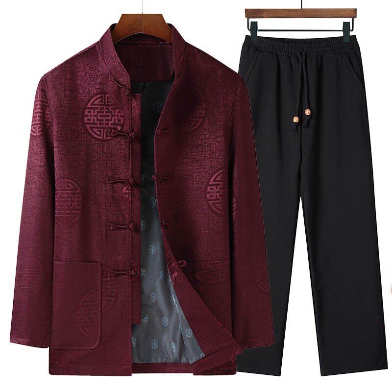 新款唐装男中老年爸爸外套老人衣服中国风爷爷春秋装老头中式套装