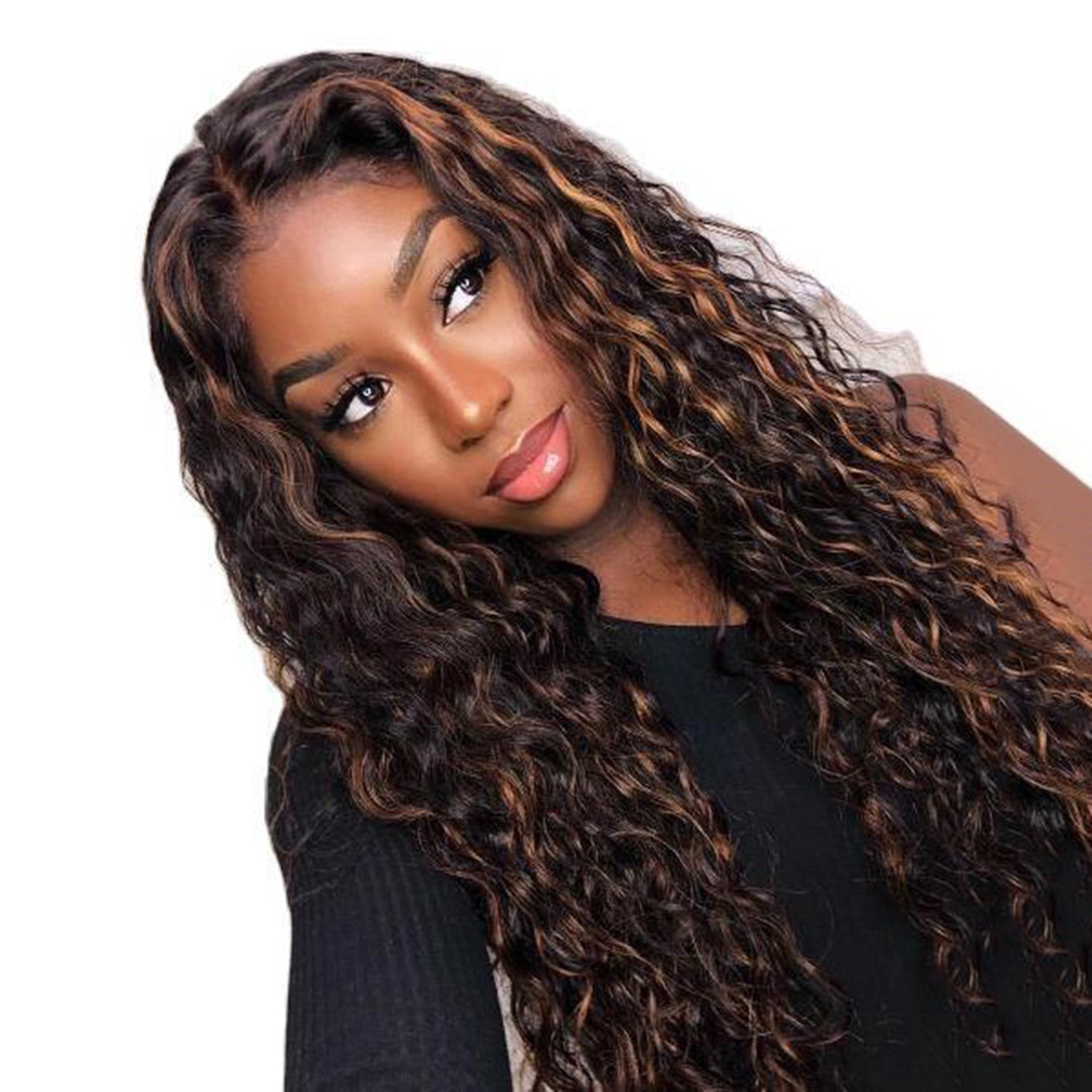 亚马逊新款wig黑棕色渐变混色非洲小卷爆炸头长卷发化纤假发头套