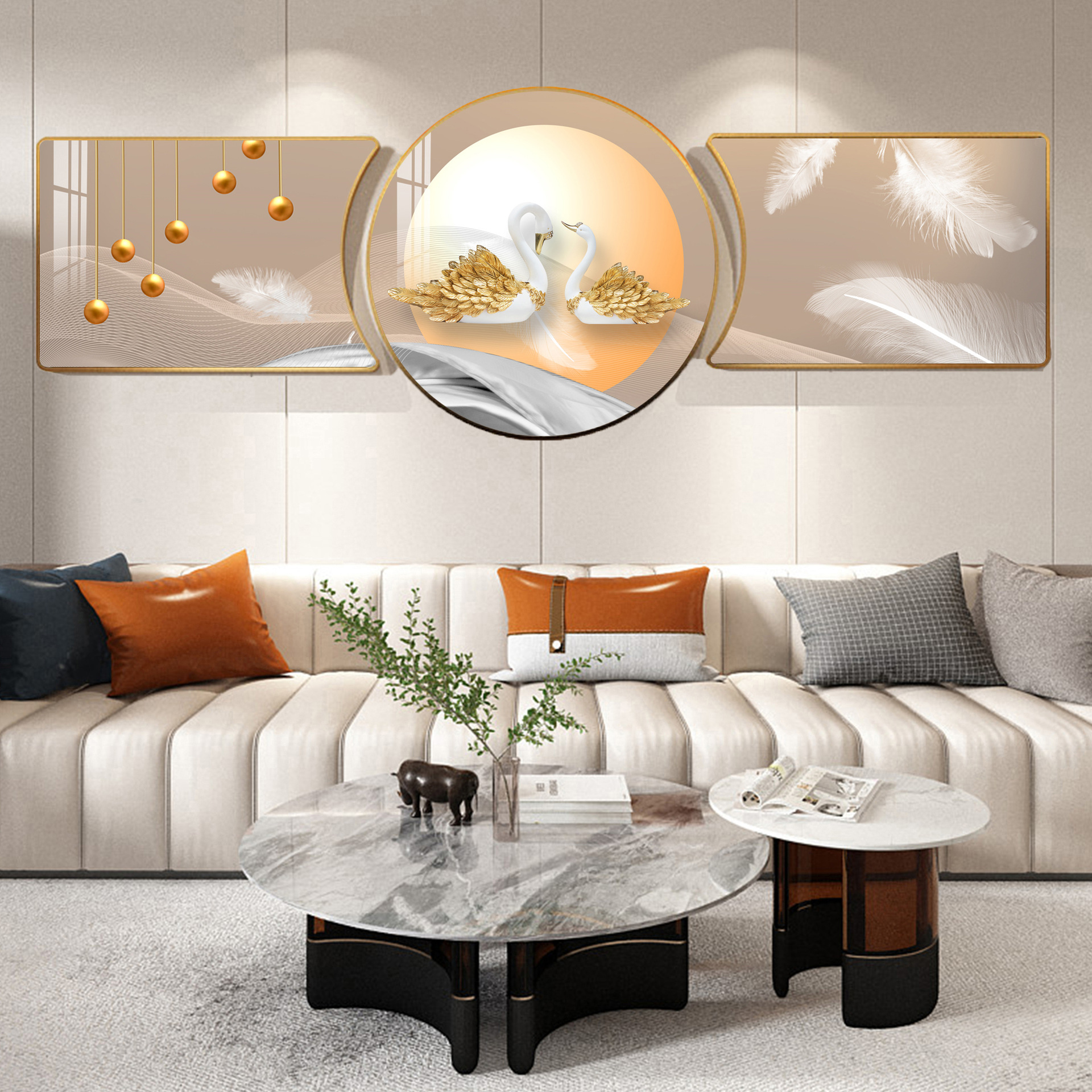 客厅现代装饰画沙发背景墙挂画现代简约墙面装饰三联画组合壁画