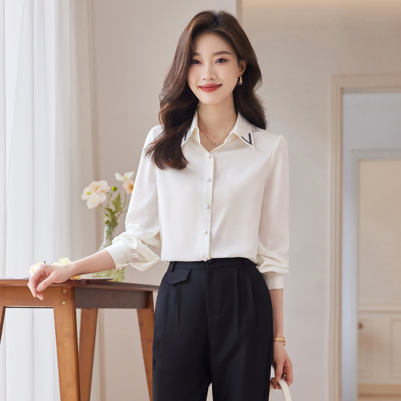 白色衬衫女秋季2023新款高级感职业装正装雪纺长袖女士白衬衣上衣