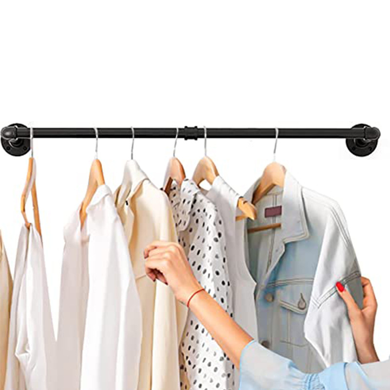 Cross-Border Wall-Mounted Clothes Hanger Industrial Style Iron Water Pipe Clothing Rack Modern Black Storage Rack Multi-Functional Hanging Rod