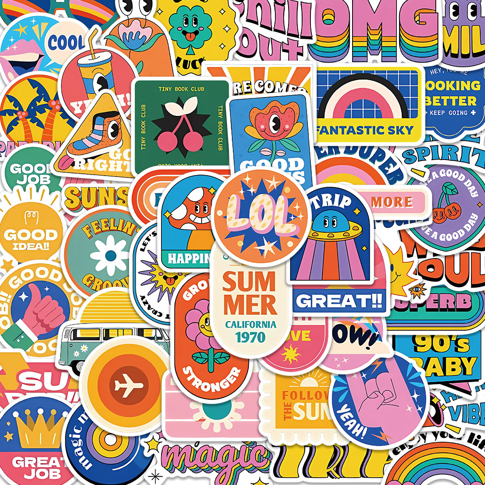 50张复古手绘涂鸦贴纸个性装饰吉他笔记本行李箱diy防水贴画批发