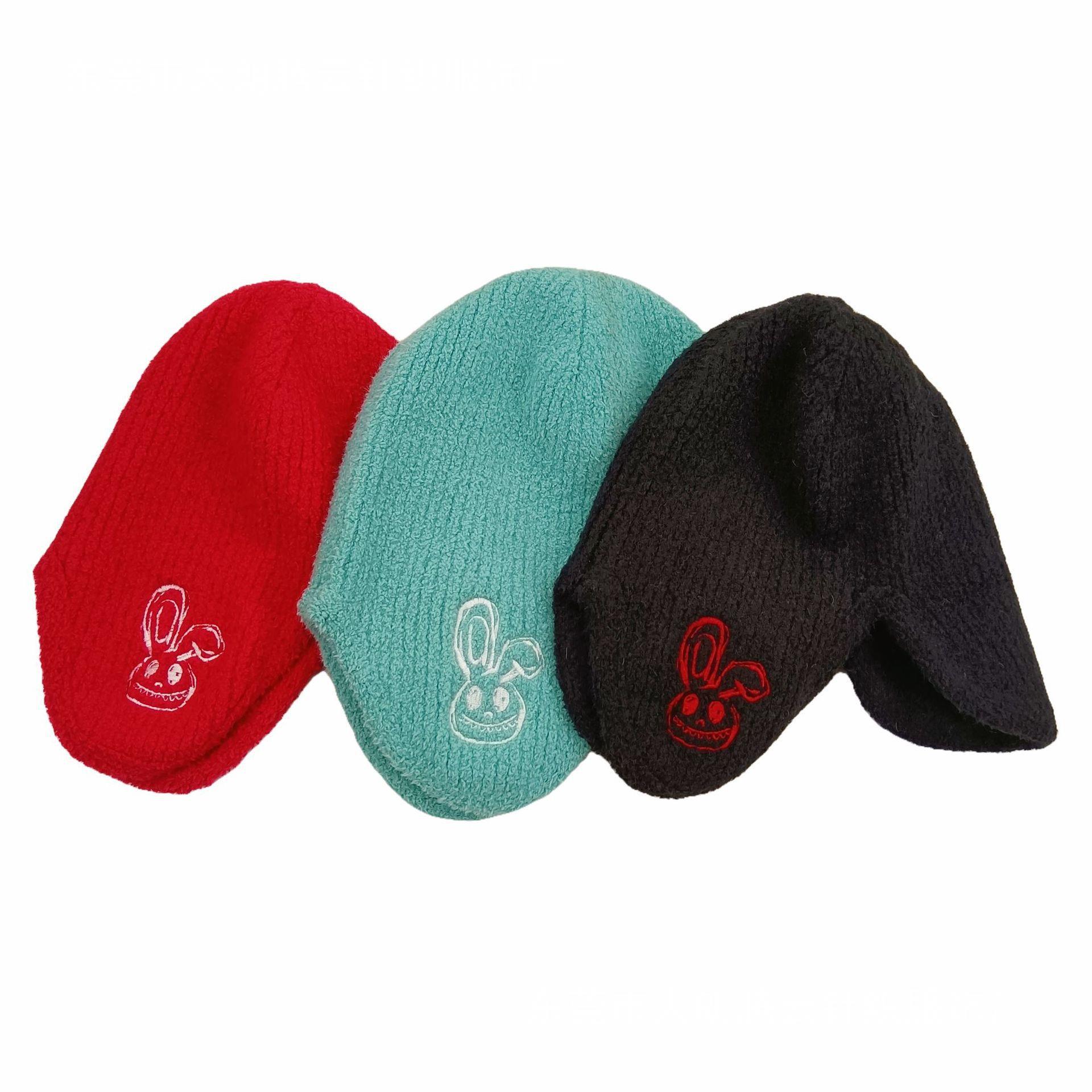 针织帽女外贸加绒护耳毛线帽防风保暖儿童帽绣花logo来图定 制