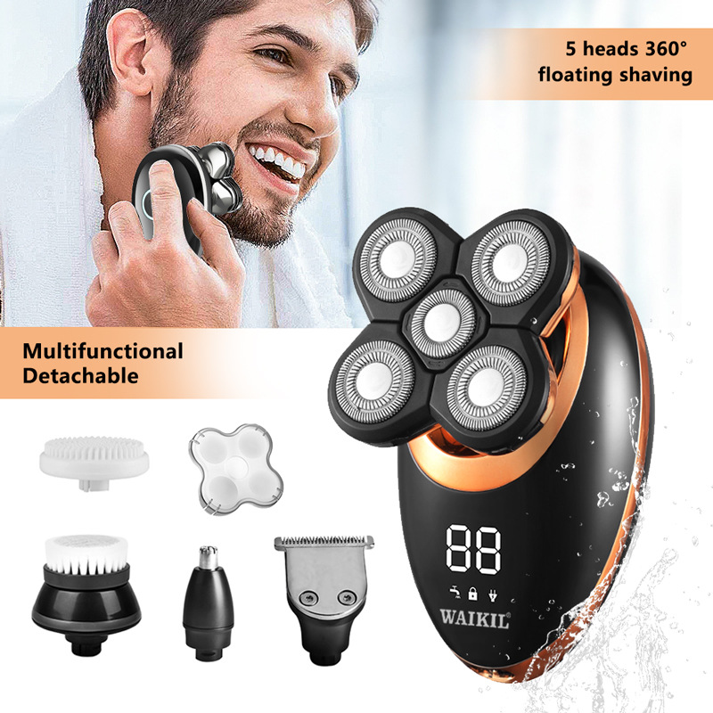 Five-in-One Waterproof Smart Shaver Men's Scraping Head Seven Cutter Head Electric Shaver Multi-Functional Management