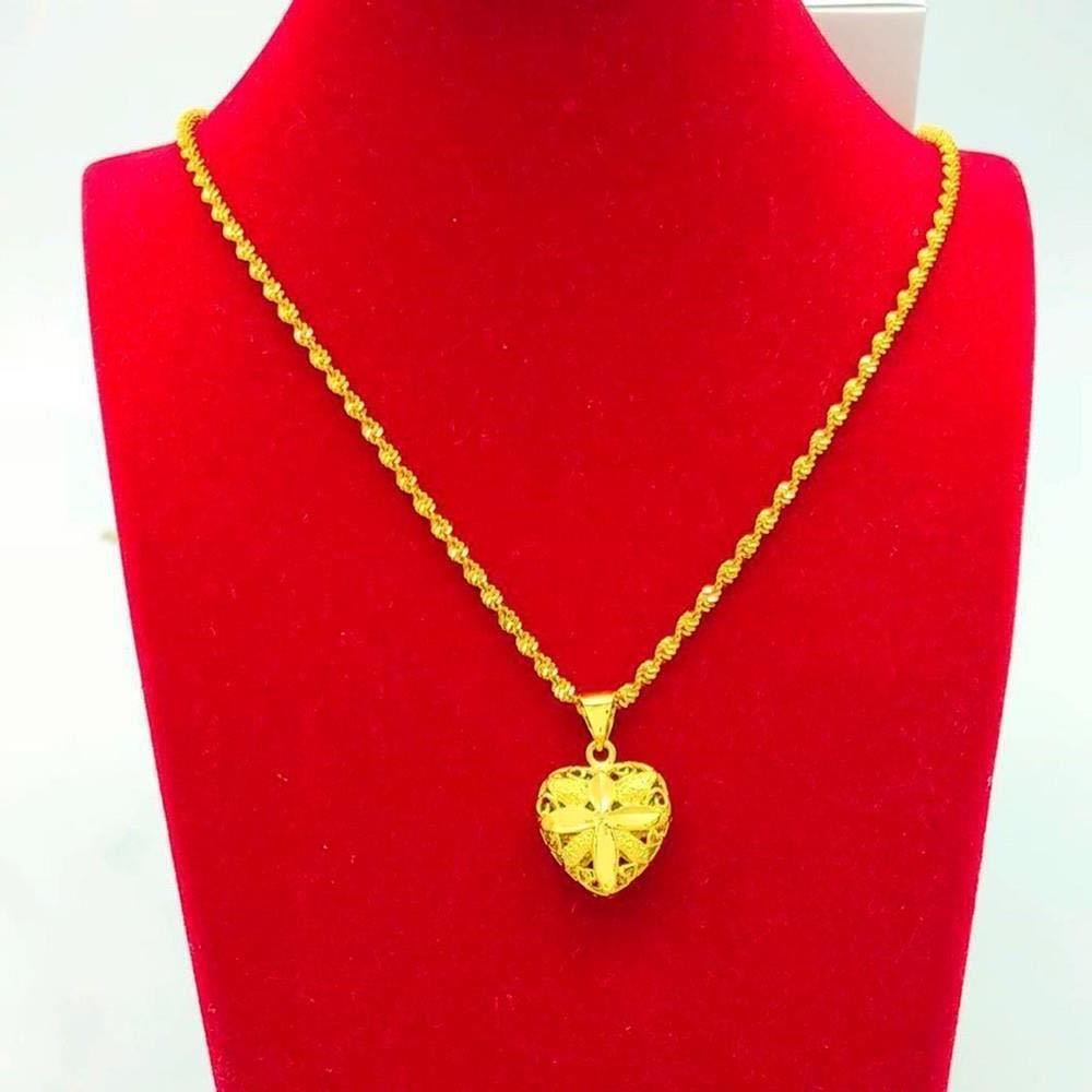 沙金项链女四叶草爱心镀黄金色项链 24k仿金女士项链配吊坠锁骨链