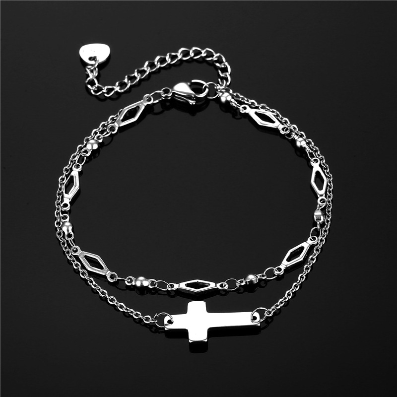 Cross-Border New Women's Cross Bracelet Korean-Style Trendy Double-Layer Cross Bracelet Factory Bracelet Supply Wholesale