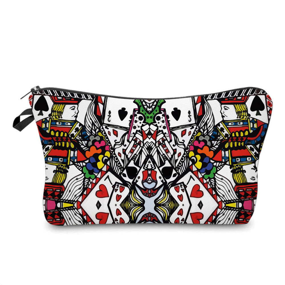 Amazon New Printed Waterproof Cosmetic Bag Playing Cards Dice Pattern Toiletry Storage Multifunctional Clutch