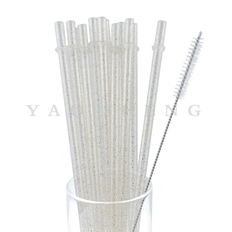 New Solid Color Gold Powder Sequin with Ring Thickened Hardened Plastic Pipe Party Creative Reusable Transparent Straw