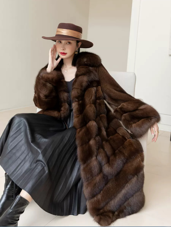 2022新款进口俄罗斯紫貂西装领水貂皮草整貂貂皮大衣女长款