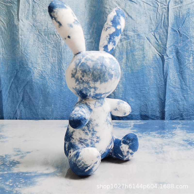 云兮蓝染 板蓝根植物染兔子摆件 云南白族扎染布艺玩具兔 玩偶兔