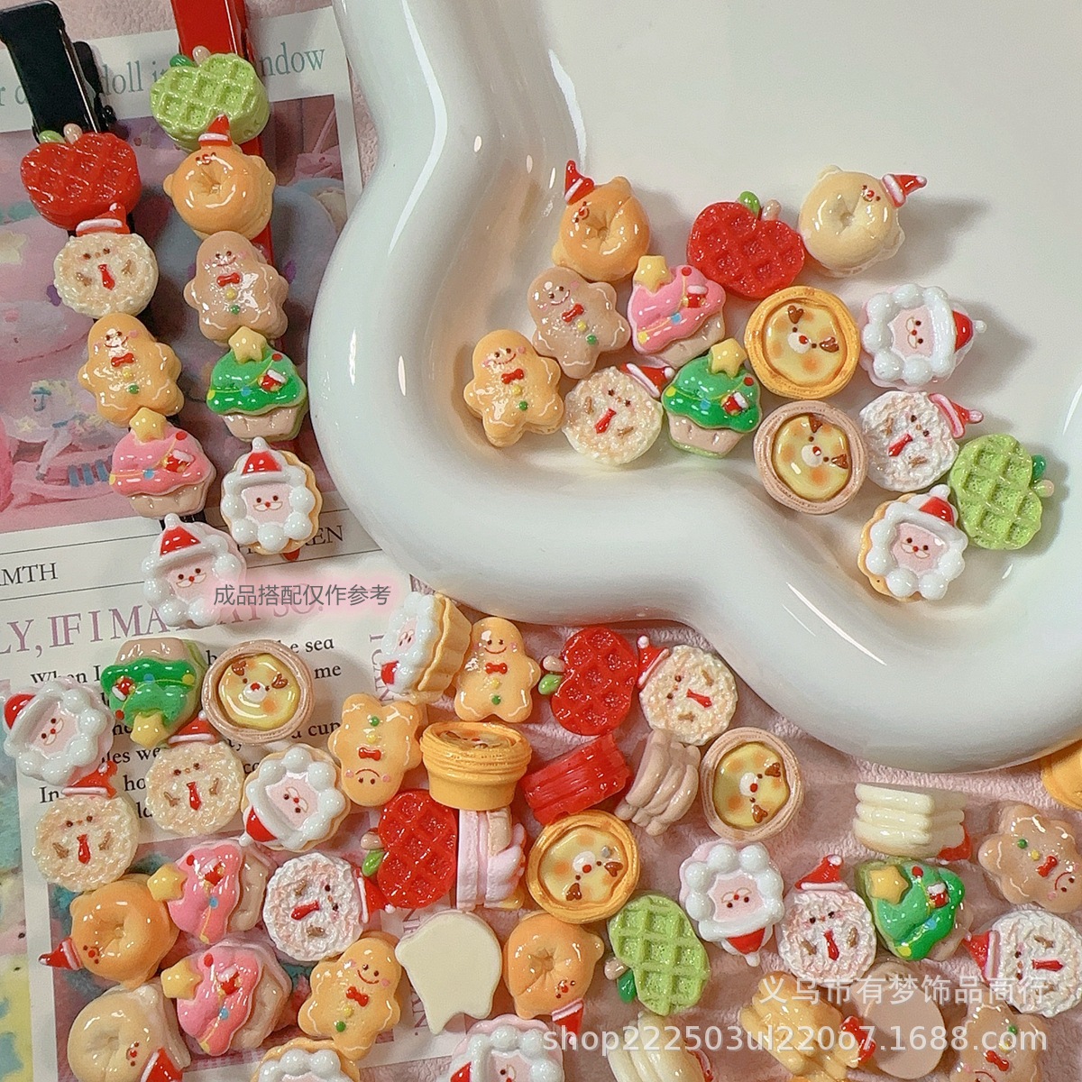 新款迷你圣诞树姜饼人雪人diy材料奶油胶手机壳饰品树脂配件发夹