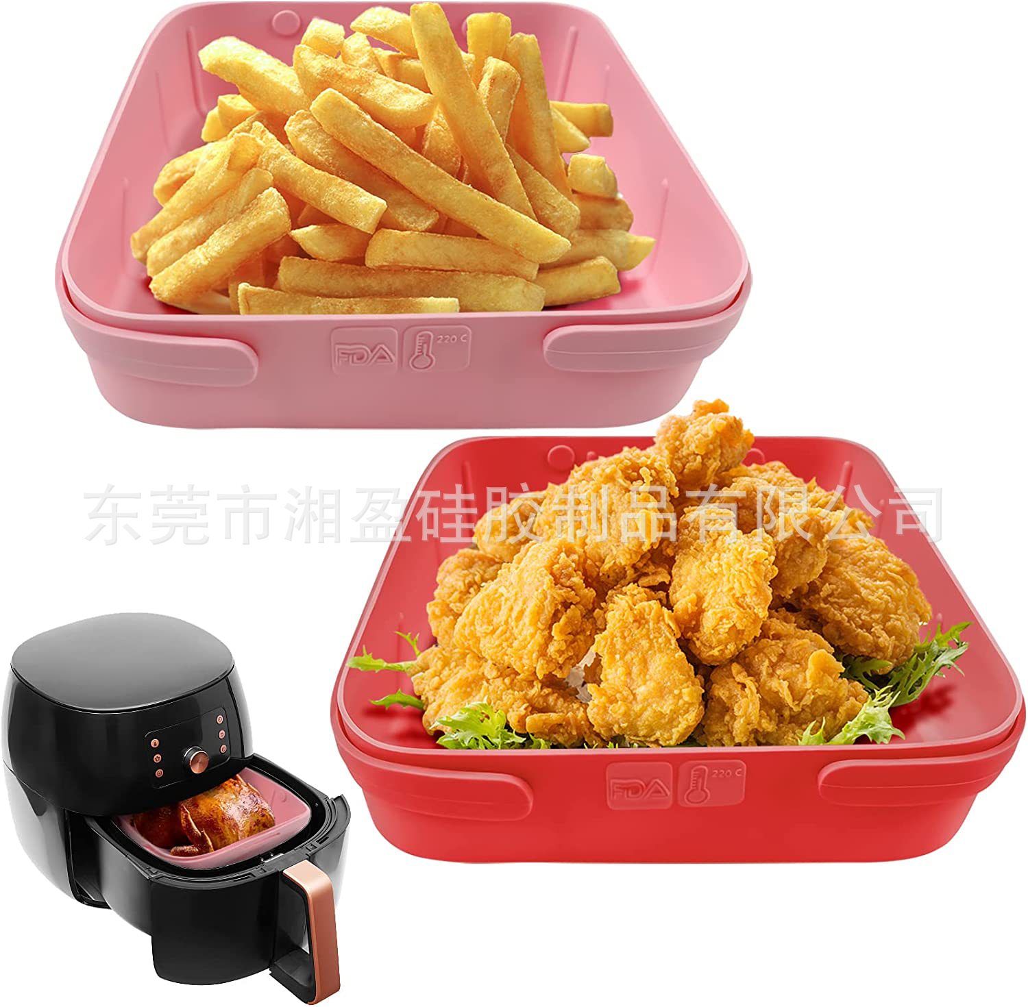 新款户外方形空气炸锅硅胶烤盘垫Air fryer silicone pot烘焙烤盘