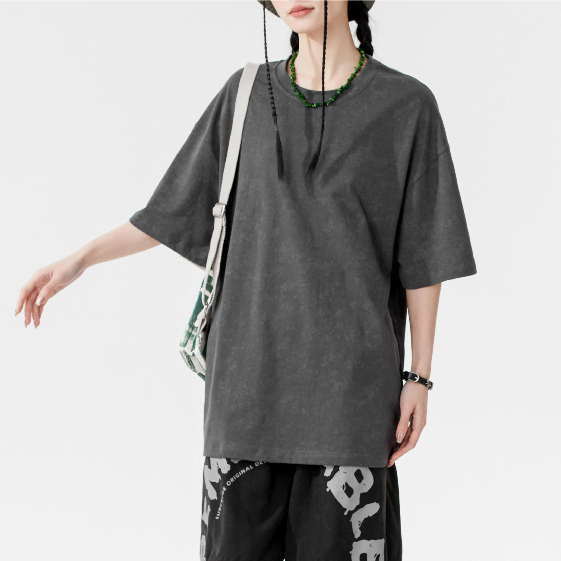 奥代尔蜡染230g重磅短袖t恤男女款夏季潮牌男装宽松炒雪花水洗t恤