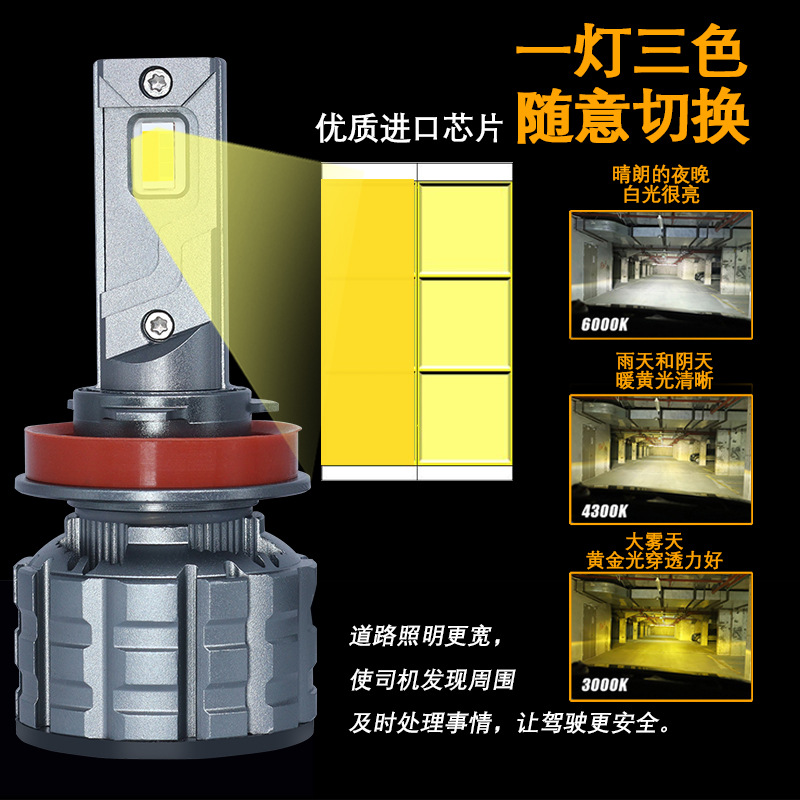 New Three-Color LED Car Headlight H7 H4 H1 Headlight Car Lamp Modification Headlight Headlight Fog Lamp