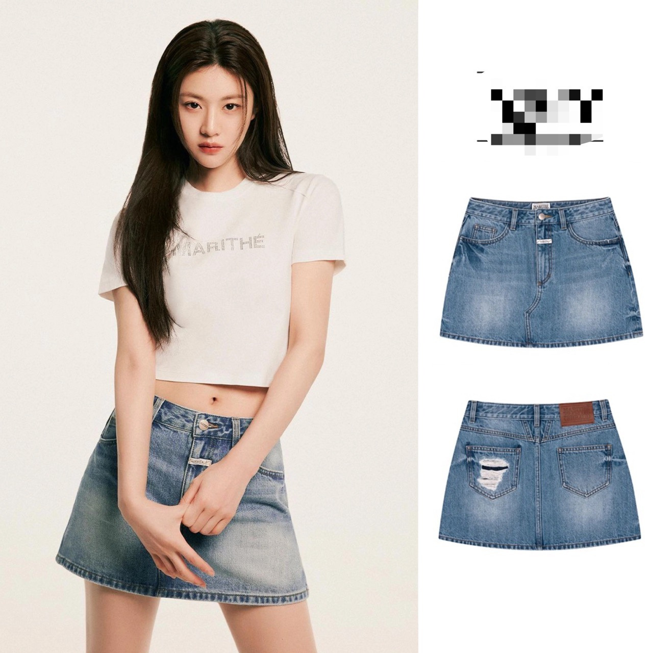 韩国小众潮牌jennie同款水洗做旧半身裙辣妹中腰牛仔一字短裙