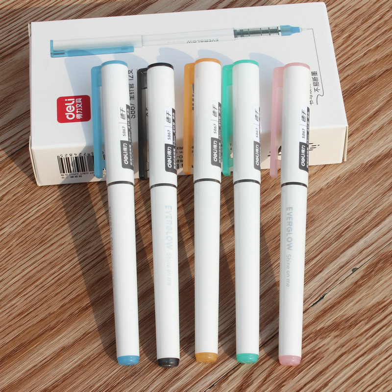 得力s867直液式走珠笔黑色0.5可换芯全针管学生考试笔中性办公笔