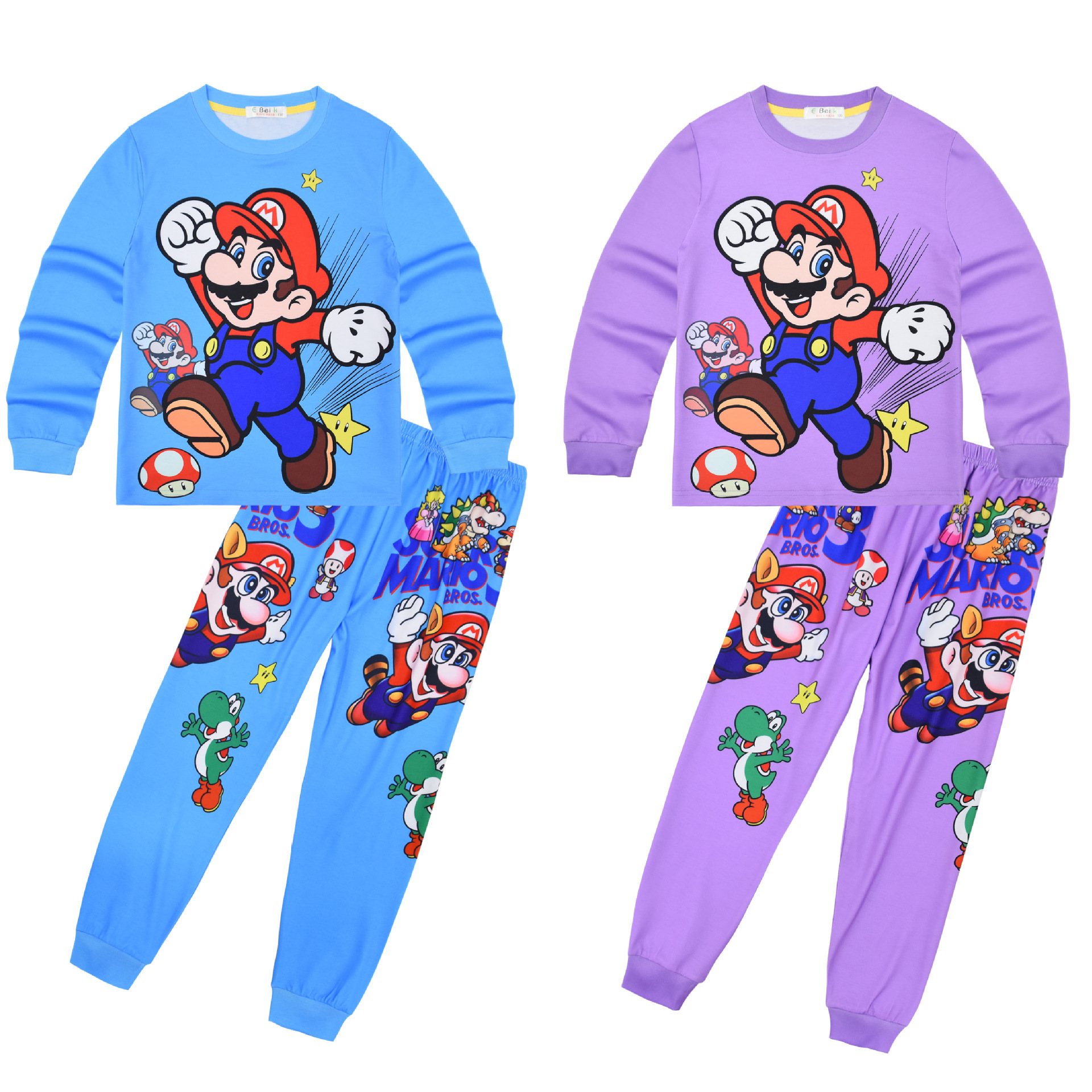 现货 超级马里奥 男孩女孩春秋款 儿童家居服长袖袖睡衣套装 6074
