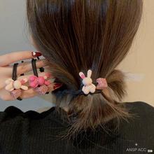 韩版新款捷克钻合金小兔子发圈粉色系少女儿童头绳满钻方块发饰女