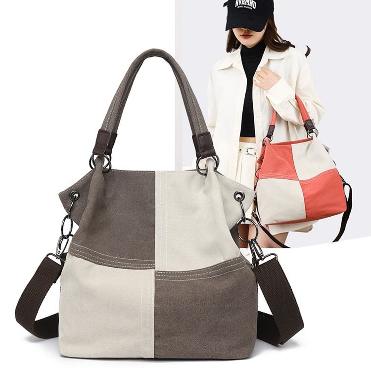 2024新款帆布女包大容量复古文艺通勤小众设计感单肩手提斜跨背包