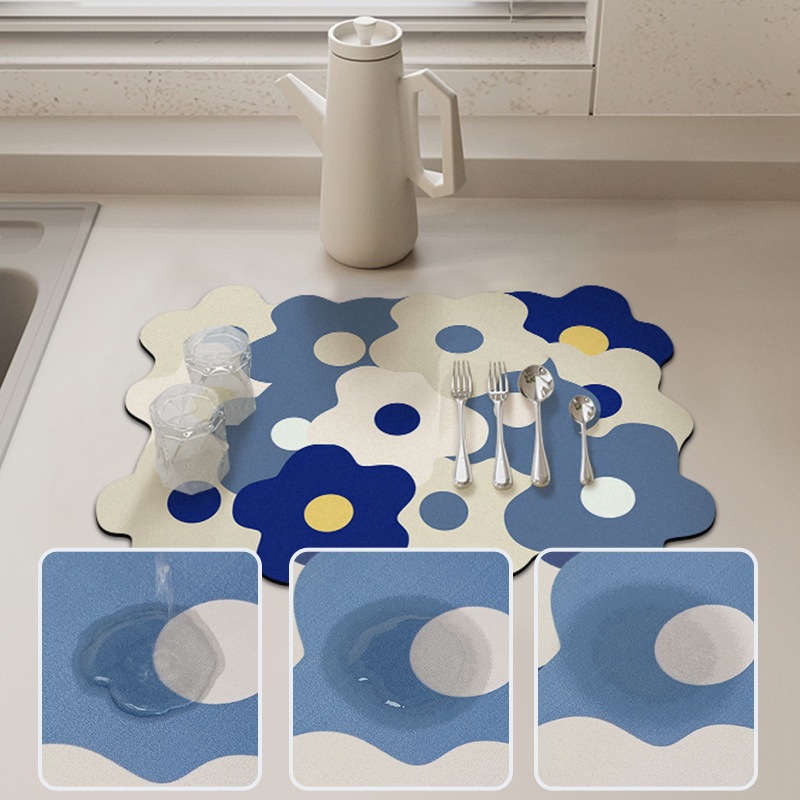Cream Style Kitchen Countertop Water Draining Pad Wash Basin Bar Counter Diatom Mud Absorbent Pad Wash-Free Bowl Plate Mildew-Proof Heat Proof Mat
