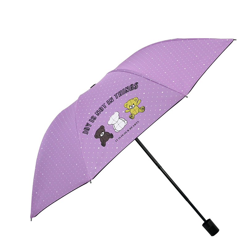 Little Bear Cartoon Umbrella Black Glue Manual Advertising Gift Sun Umbrella Sunny and Rainy Dual-Use 3-Fold Umbrella Sun Umbrella