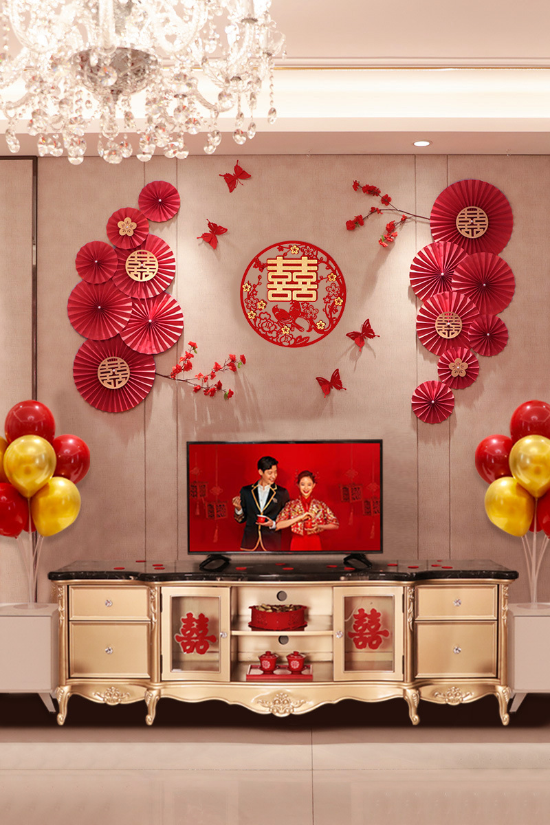 结婚客厅装饰男方电视墙婚房布置套装简单大气女方娘家房间背景墙