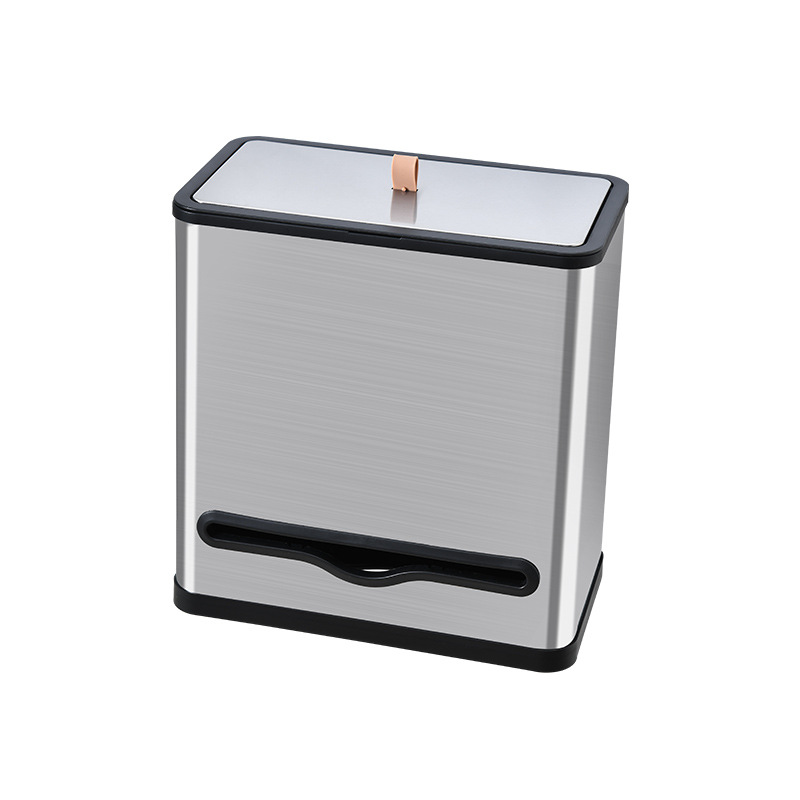 Kitchen Wall-Mounted Square Stainless Steel Thick Trash Can Kitchen Leftovers Semi-automatic Lid Trash Can