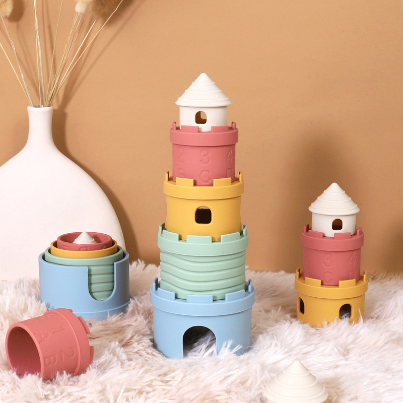 Cross-Border New Baby Early Childhood Education Color Cognitive Silicone Jenga Toy Number Building Block Set Wholesale