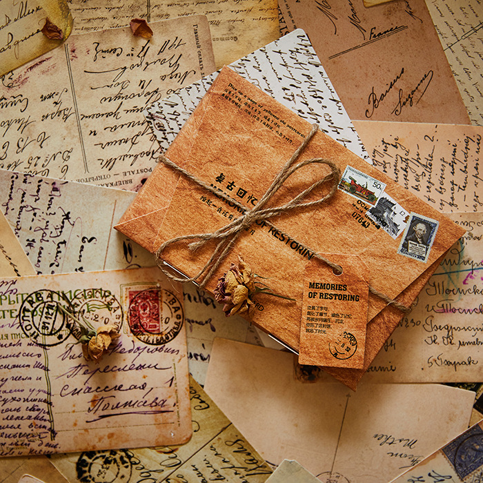 复古怀旧回忆明信片创意牛皮做旧英文书写贺卡卡片摄影道具30张入